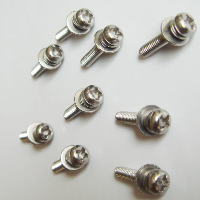 Tornillos de cabeza de sartén empotrados cruzados y conjuntos de lavadoras lisas
