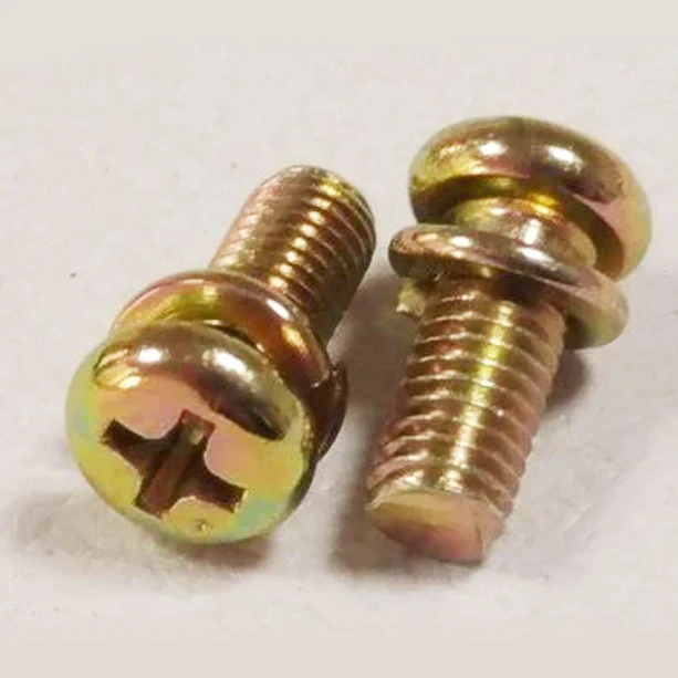 Tornillos de cabezal de sartén empotrados cruzados y conjuntos de lavadoras de resorte