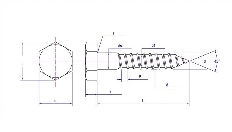 Wooden Structure Hexagon Head Wood Screws